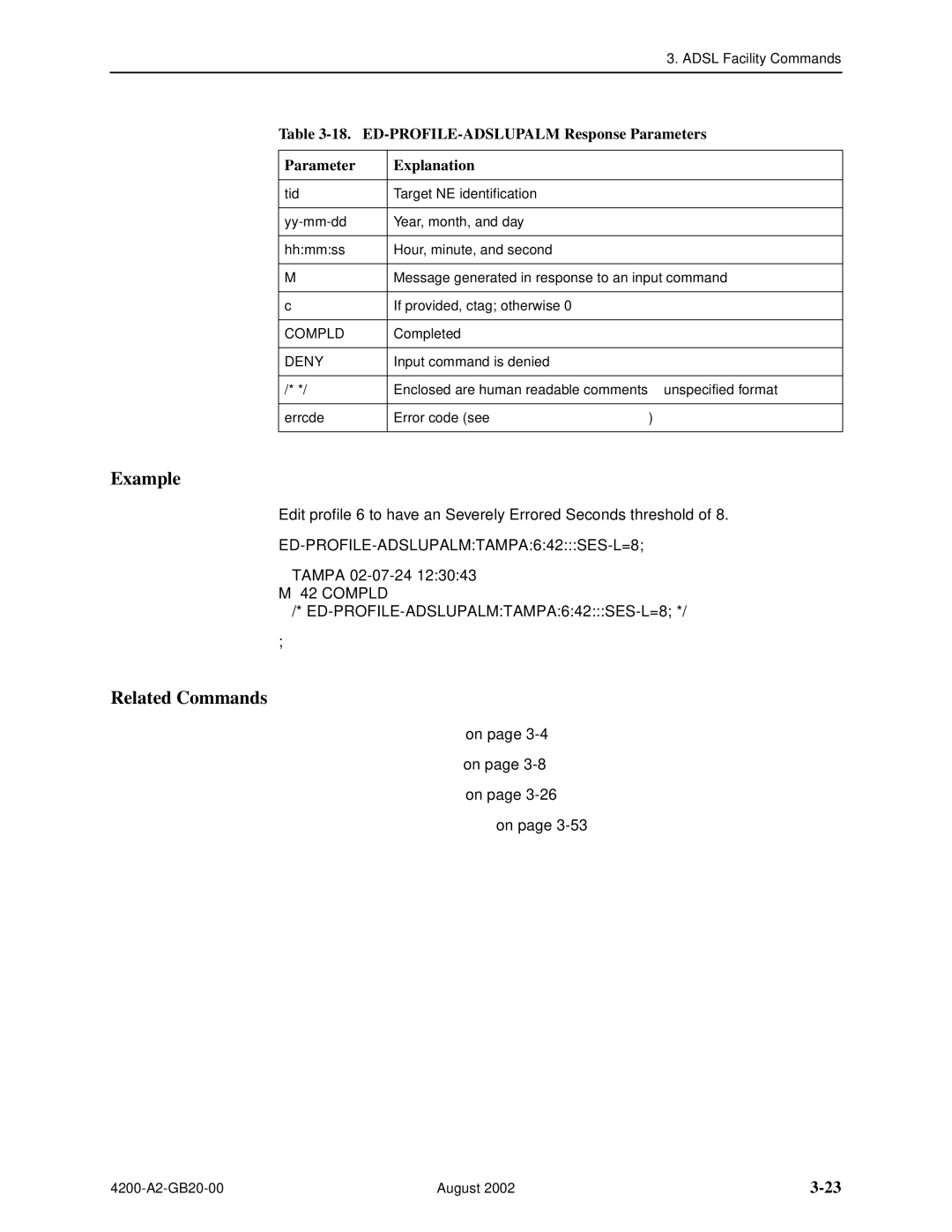 Paradyne 4200 manual Example, ED-PROFILE-ADSLUPALM Response Parameters Explanation 