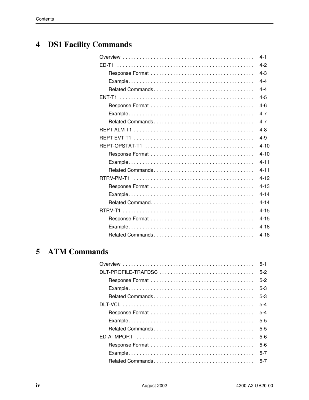 Paradyne 4200 manual DS1 Facility Commands, ATM Commands 