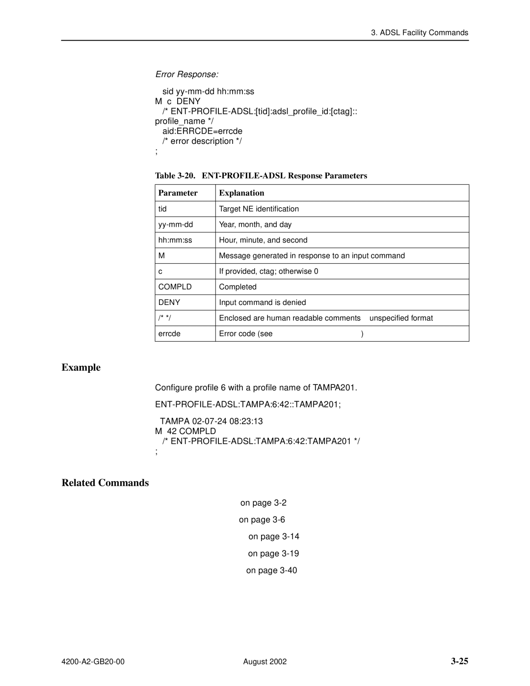 Paradyne 4200 manual ENT-PROFILE-ADSL Response Parameters Explanation 