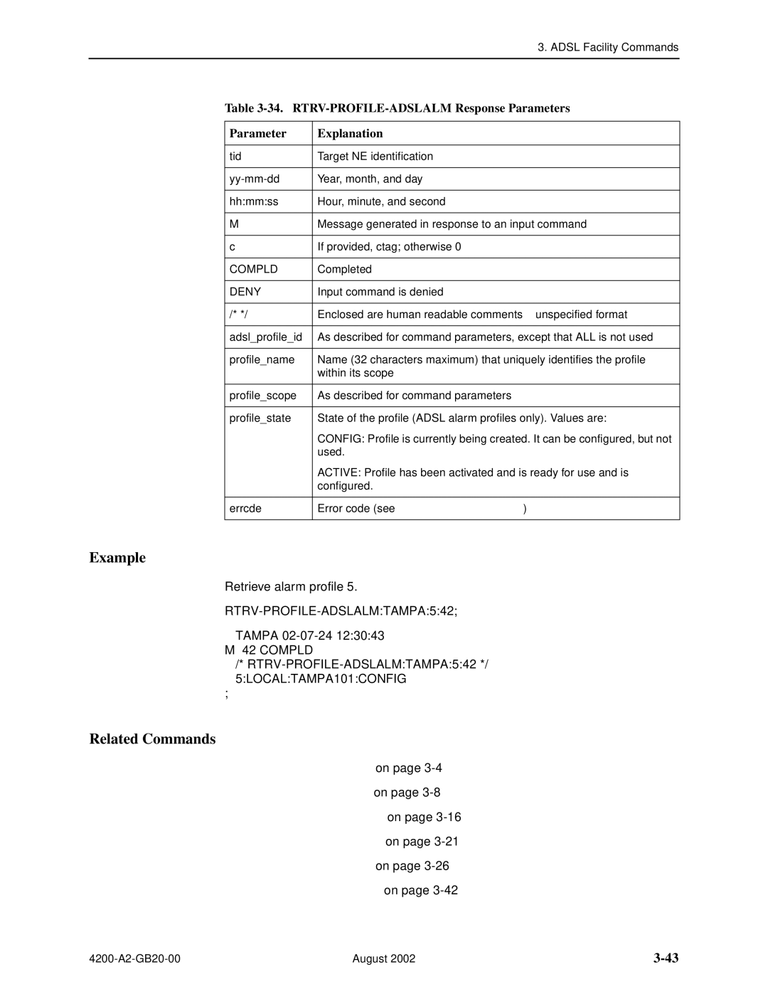 Paradyne 4200 manual RTRV-PROFILE-ADSLALM Response Parameters Explanation 