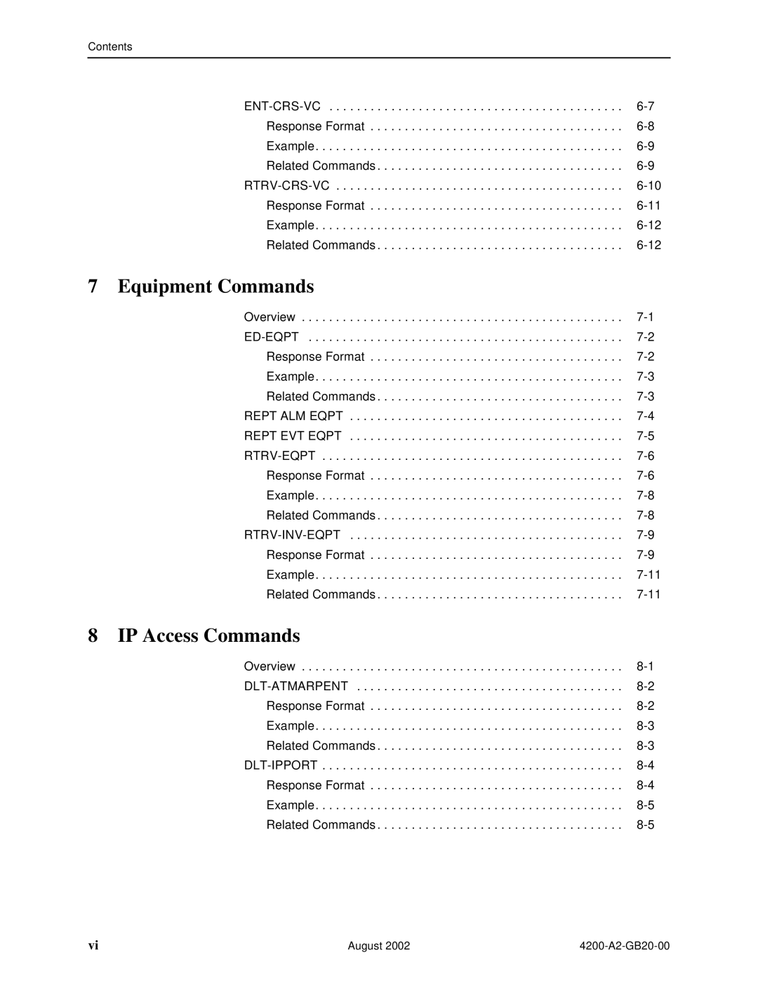 Paradyne 4200 manual Equipment Commands, IP Access Commands 