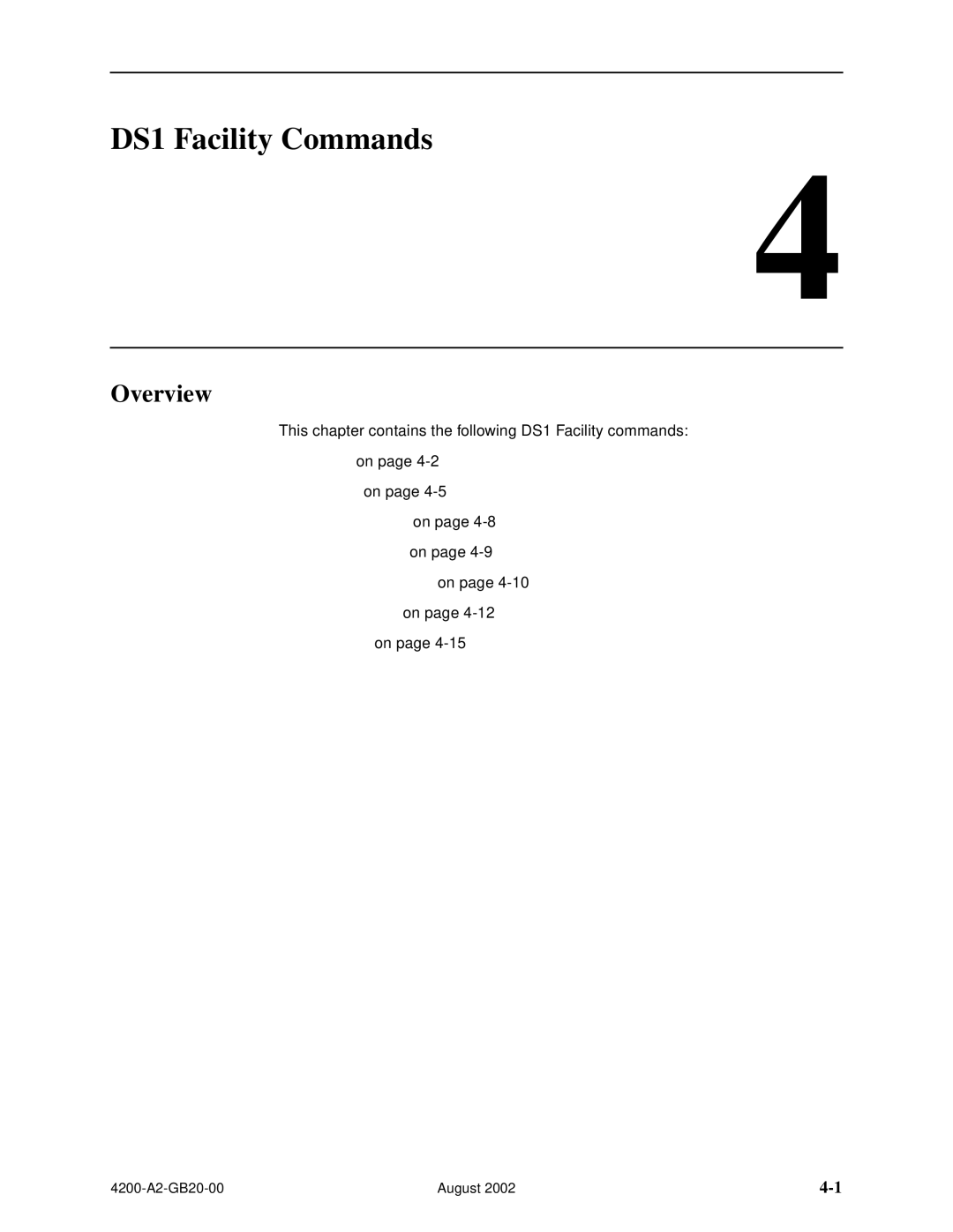 Paradyne 4200 manual DS1 Facility Commands, Overview 