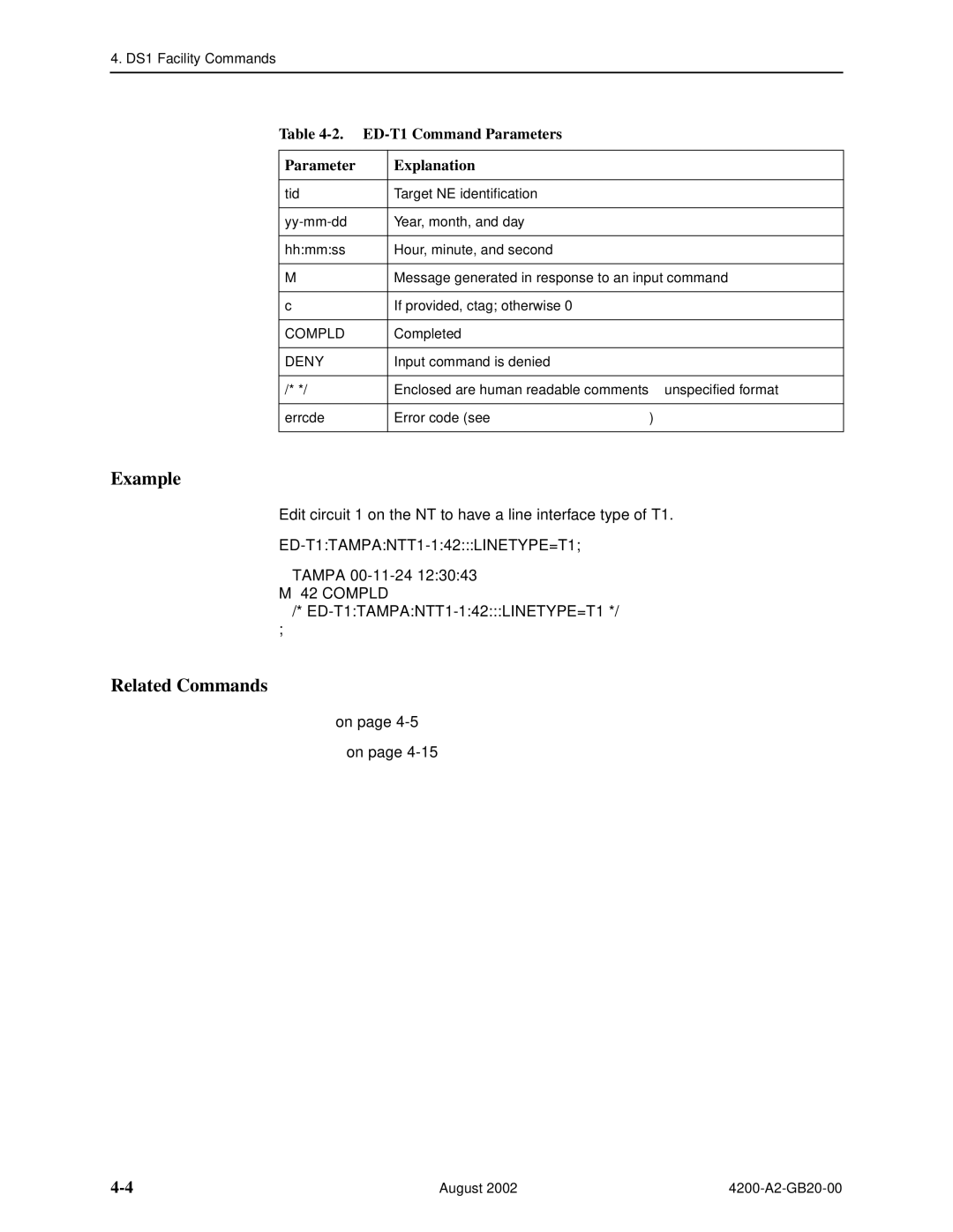 Paradyne 4200 manual ED-T1 Command Parameters, Tampa 00-11-24, ED-T1TAMPANTT1-142LINETYPE=T1 