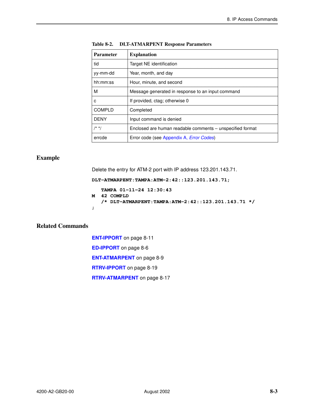 Paradyne 4200 2. DLT-ATMARPENT Response Parameters, DLT-ATMARPENTTAMPAATM-242123.201.143.71 TAMPA 01-11-24 M 42 COMPLD 