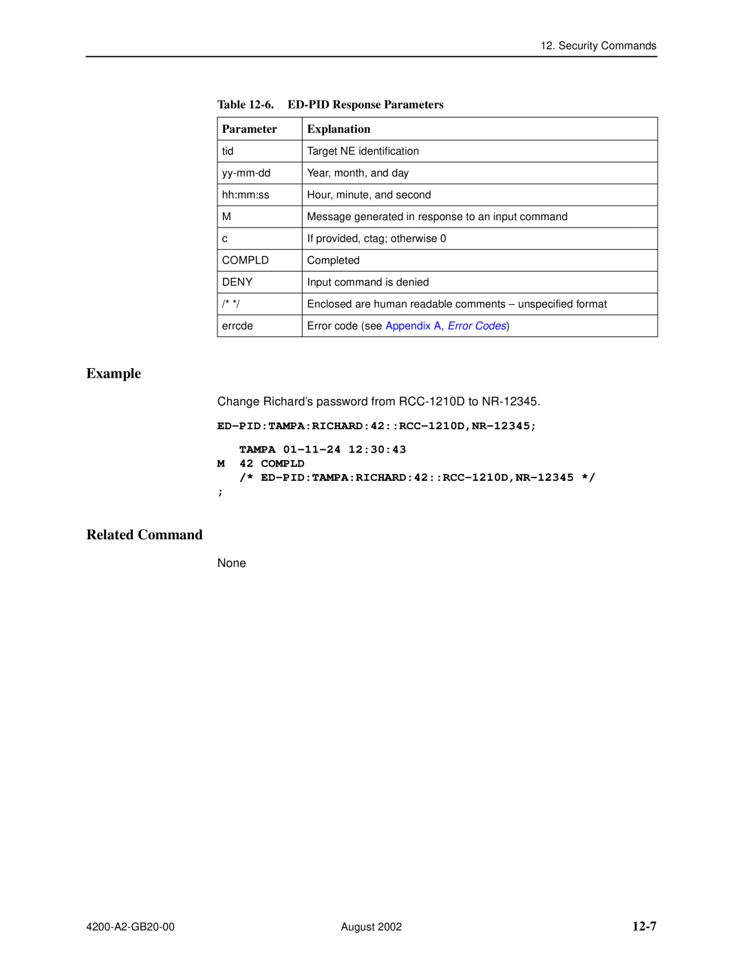 Paradyne 4200 manual 12-7, 6. ED-PID Response Parameters, ED-PIDTAMPARICHARD42RCC-1210D,NR-12345 TAMPA 01-11-24 M 42 COMPLD 