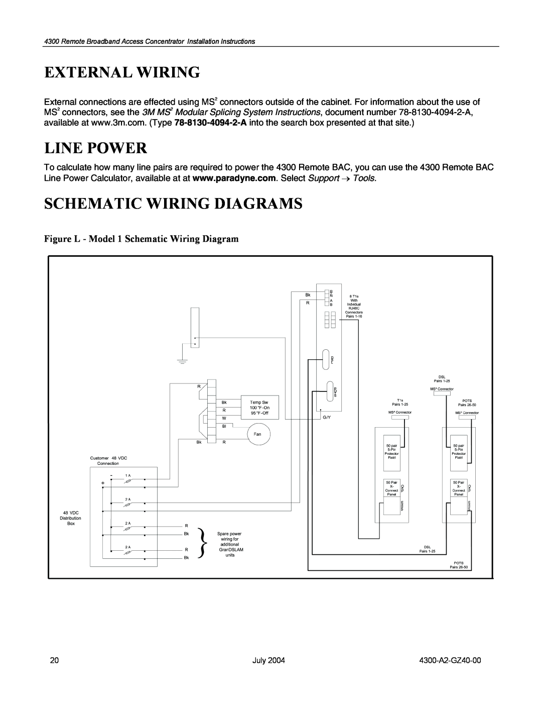 Paradyne 4300 External Wiring, Line Power, Schematic Wiring Diagrams, Figure L - Model 1 Schematic Wiring Diagram, July 