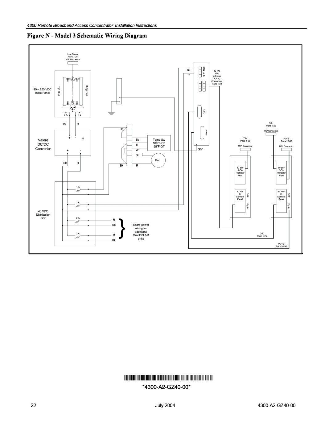 Paradyne installation instructions 4300-A2-GZ40-00, Figure N - Model 3 Schematic Wiring Diagram, July 