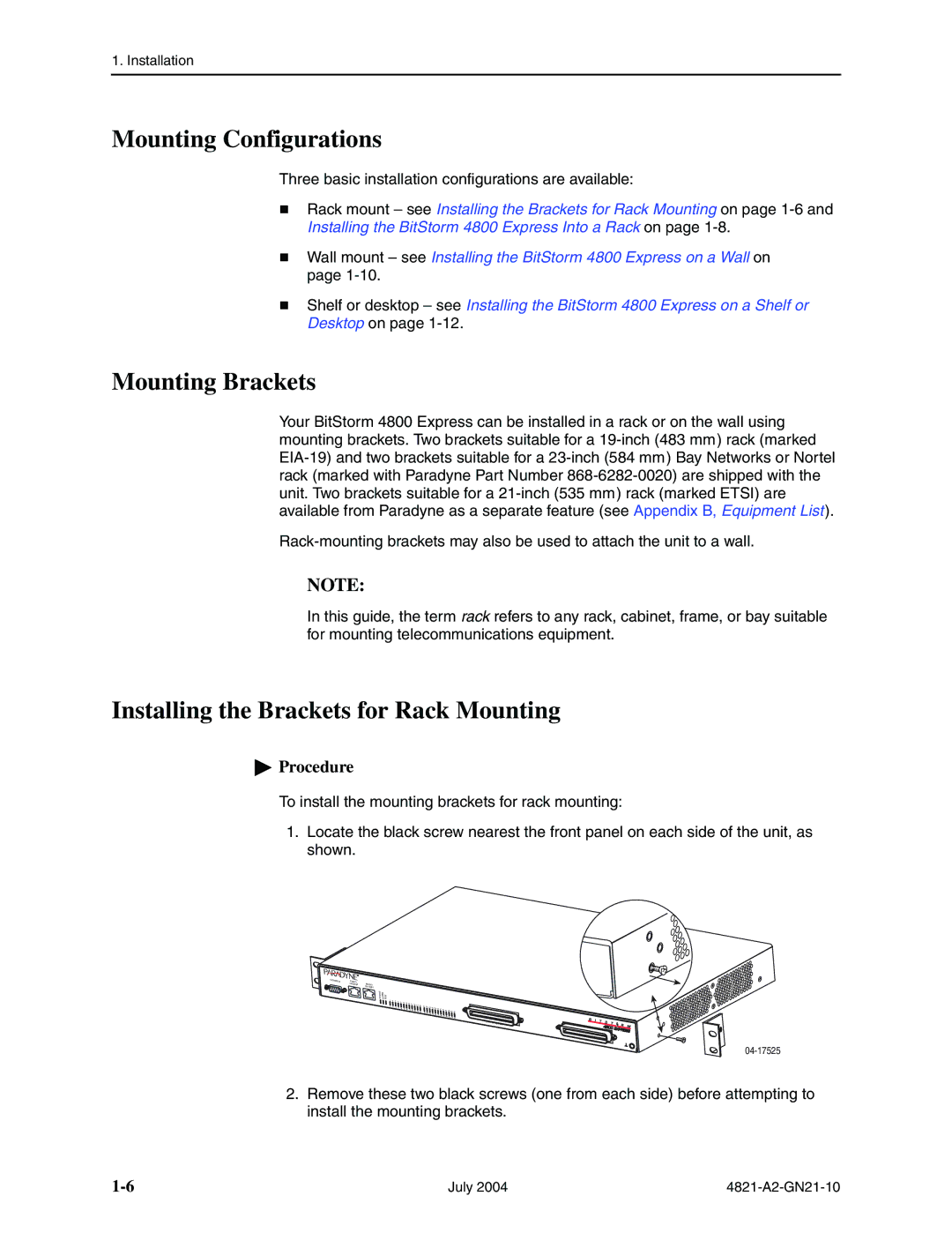 Paradyne 4800 Express manual Mounting Brackets 