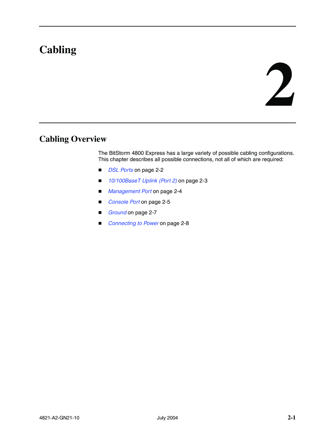 Paradyne 4800 Express manual Cabling Overview 