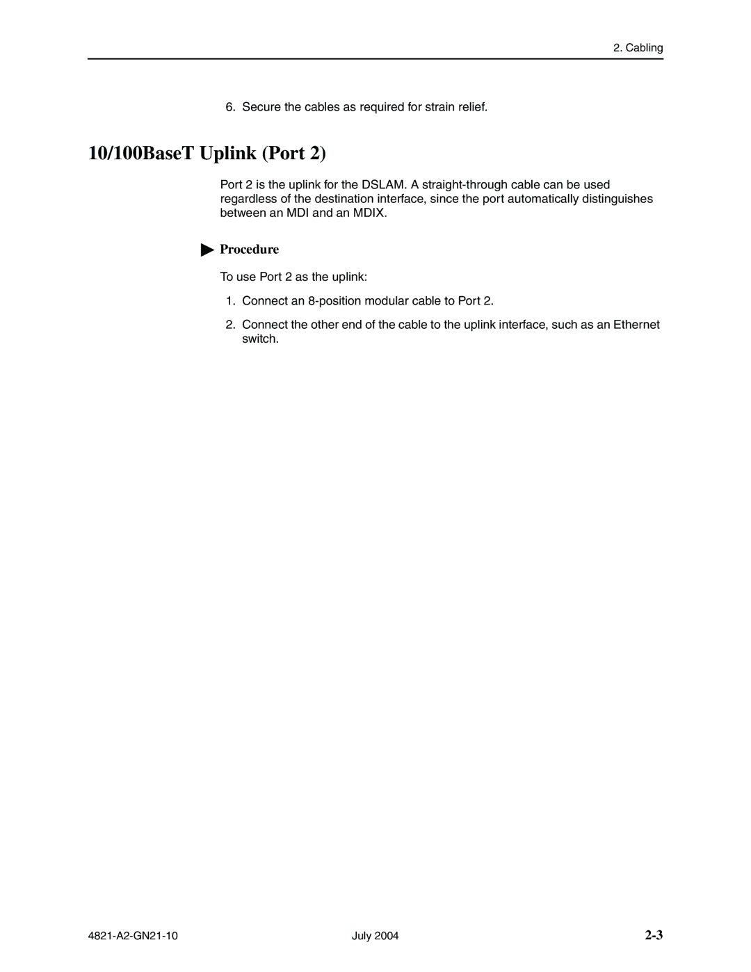 Paradyne 4800 Express manual 10/100BaseT Uplink Port 