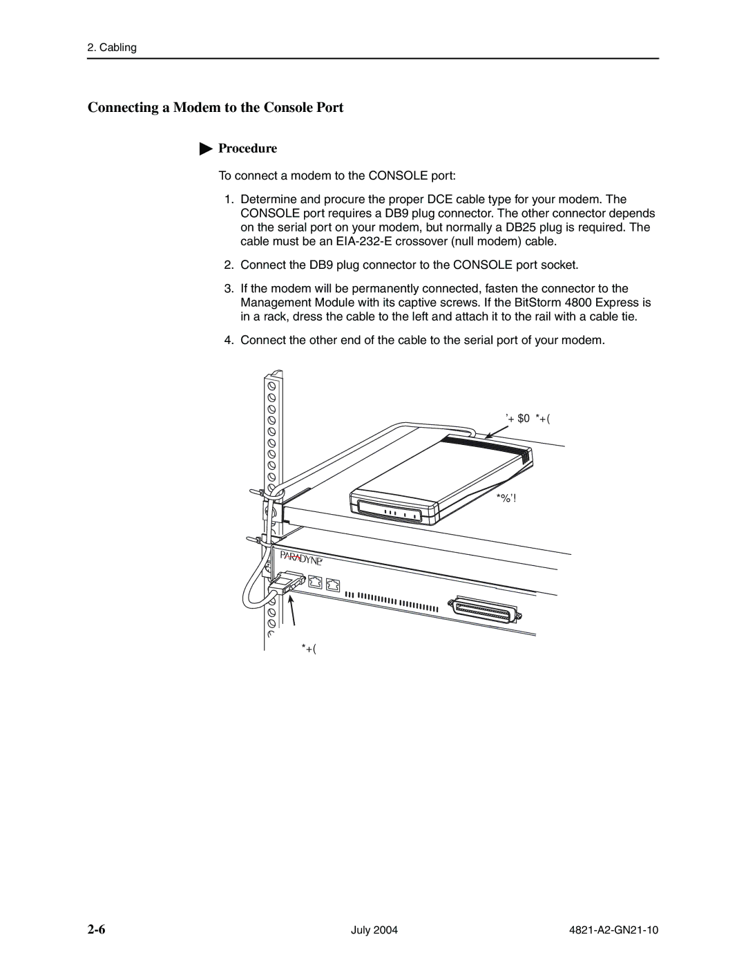 Paradyne 4800 Express manual Connecting a Modem to the Console Port 