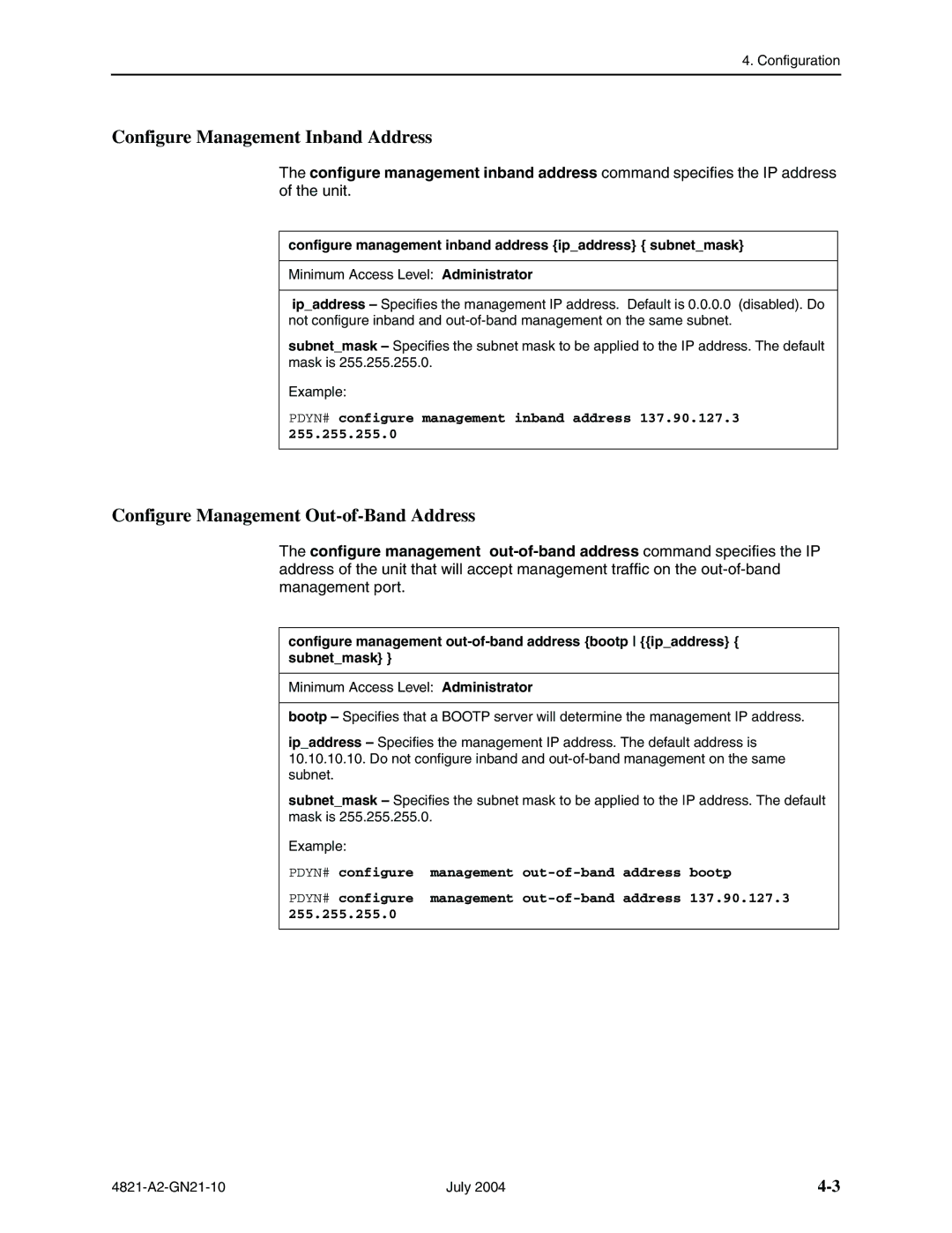 Paradyne 4800 Express manual Configure Management Inband Address 