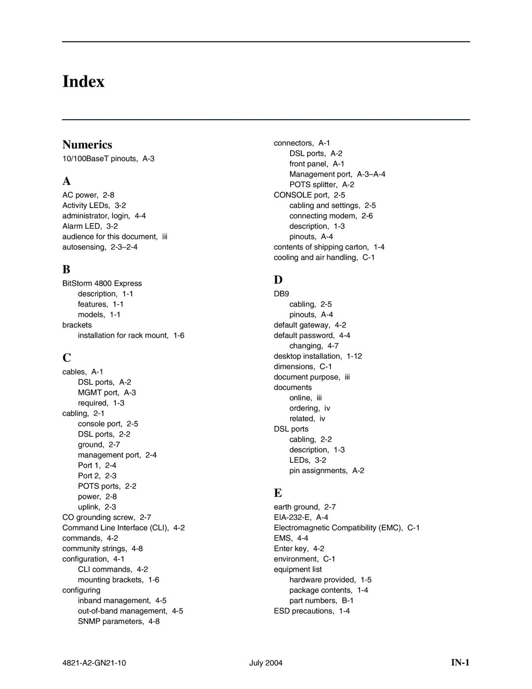 Paradyne 4800 Express manual Index, Numerics 