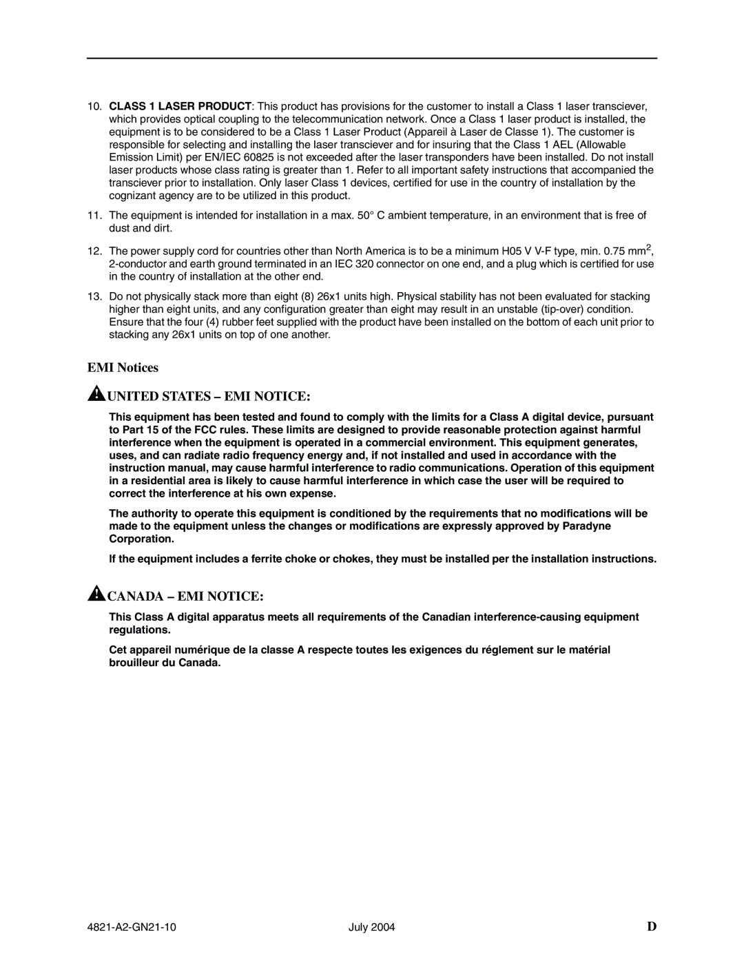 Paradyne 4800 Express manual United States EMI Notice 