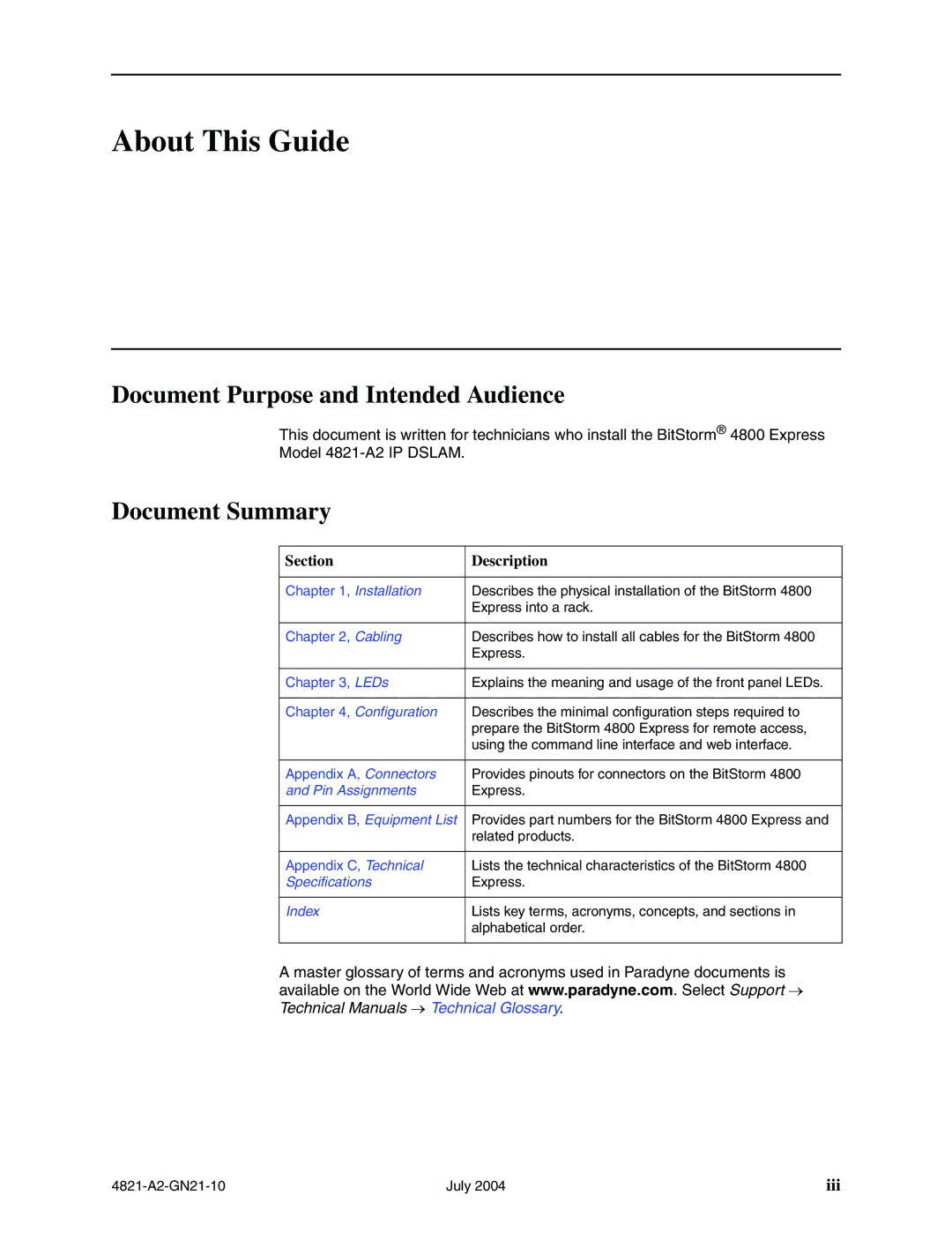 Paradyne 4800 Express manual About This Guide, Document Purpose and Intended Audience, Document Summary 