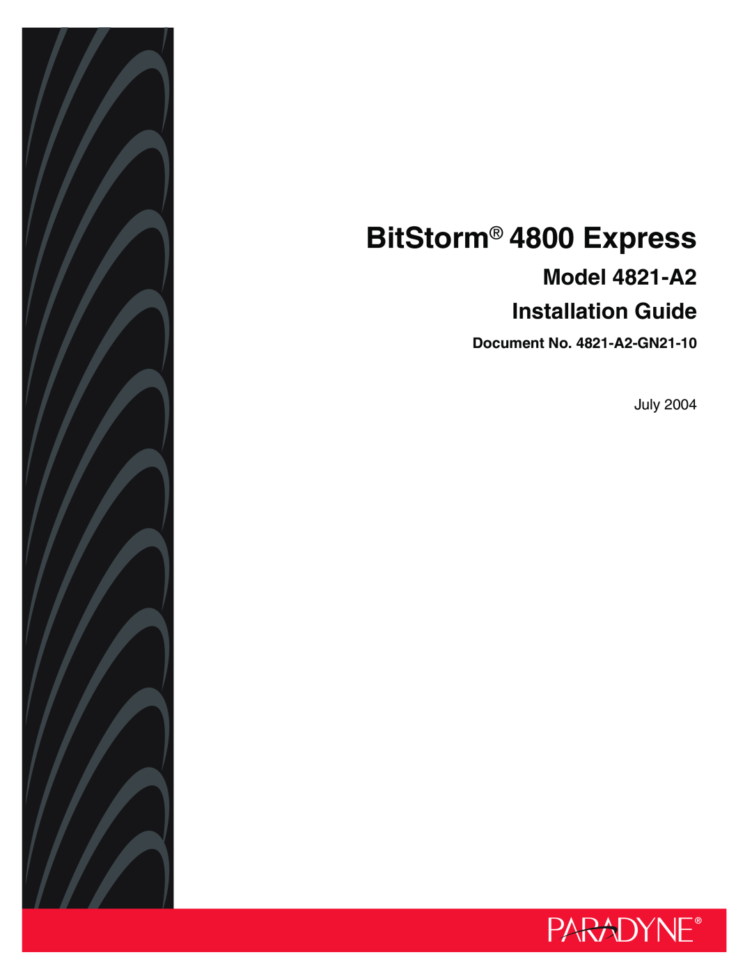 Paradyne manual BitStorm 4800 Express, Model 4821-A2 Installation Guide, Document No. 4821-A2-GN21-10, July 
