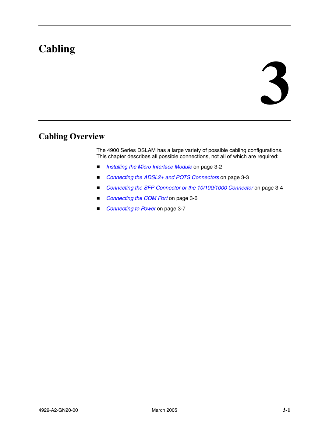 Paradyne 4929 DSLAM manual Cabling Overview 