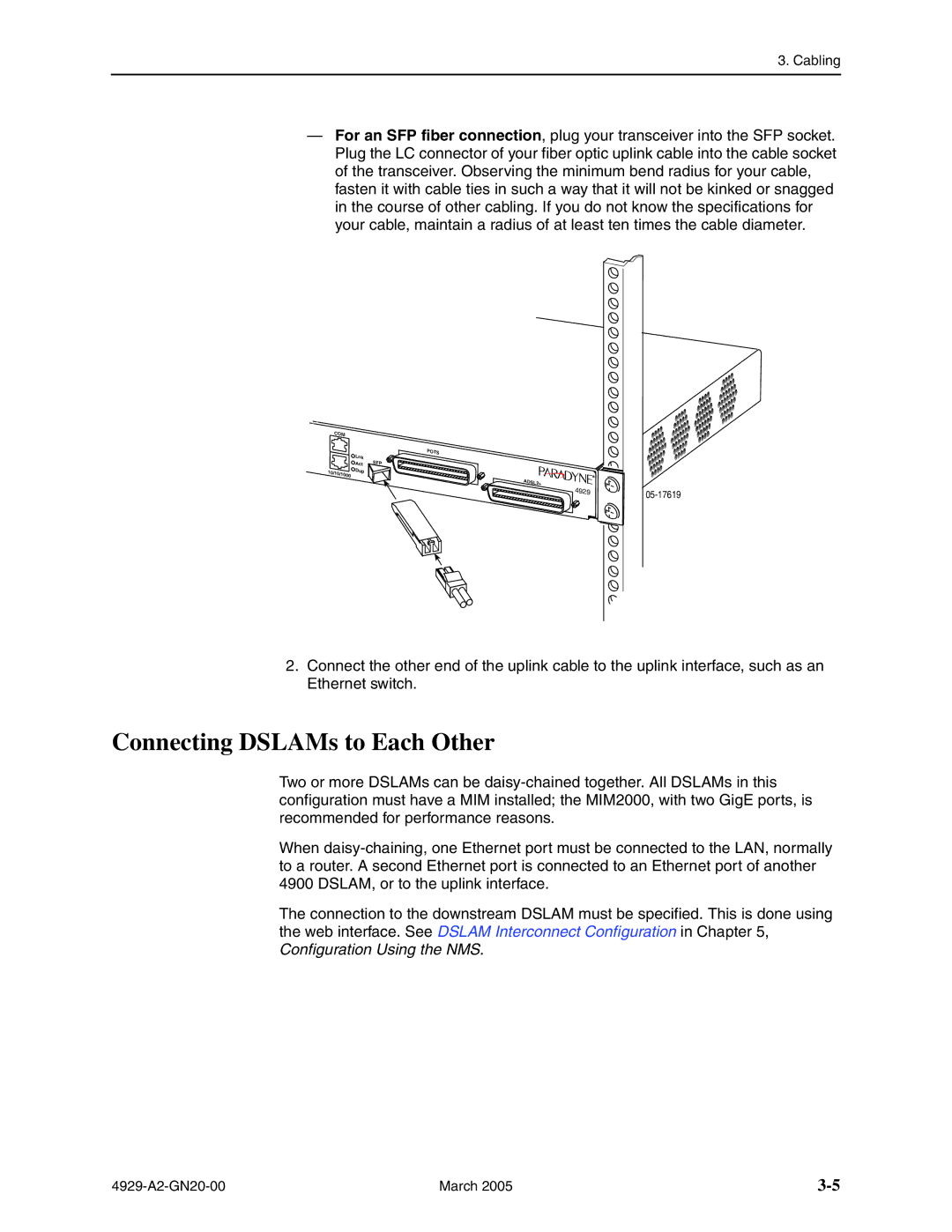 Paradyne 4929 DSLAM manual Connecting DSLAMs to Each Other 