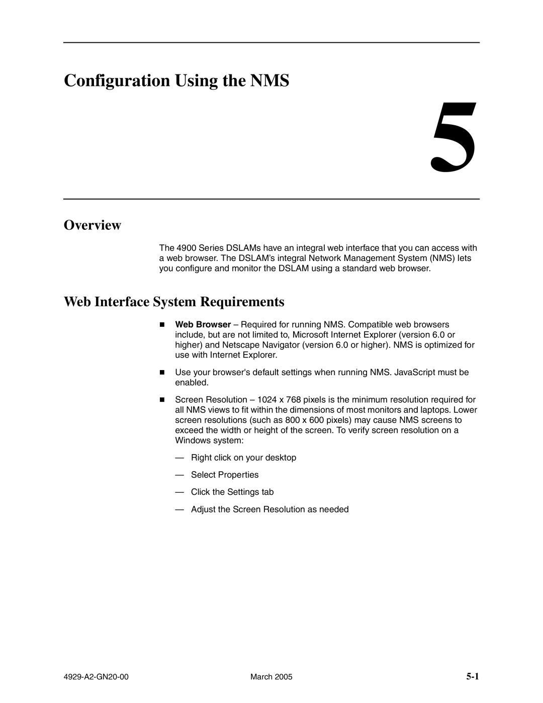 Paradyne 4929 DSLAM manual Configuration Using the NMS, Web Interface System Requirements 