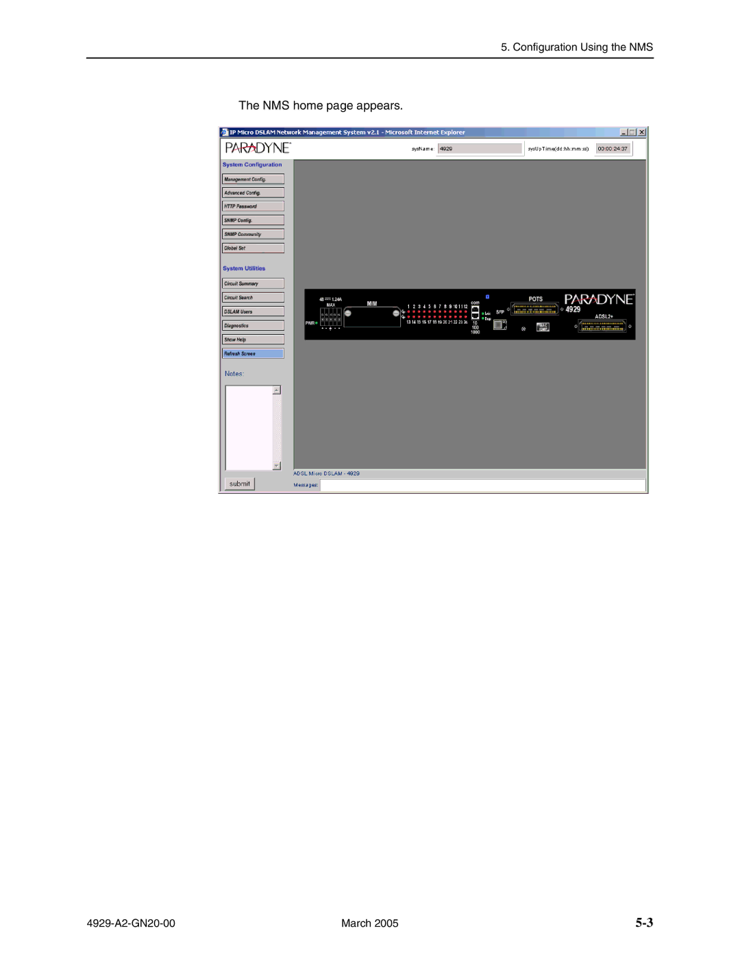 Paradyne 4929 DSLAM manual NMS home page appears 