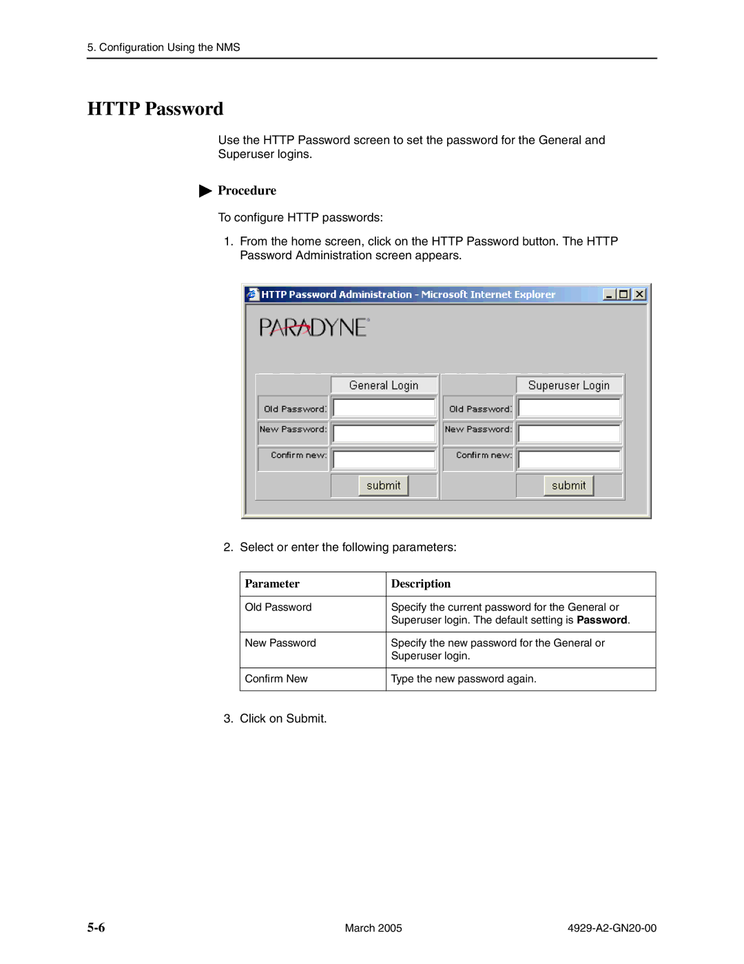 Paradyne 4929 DSLAM manual Http Password 