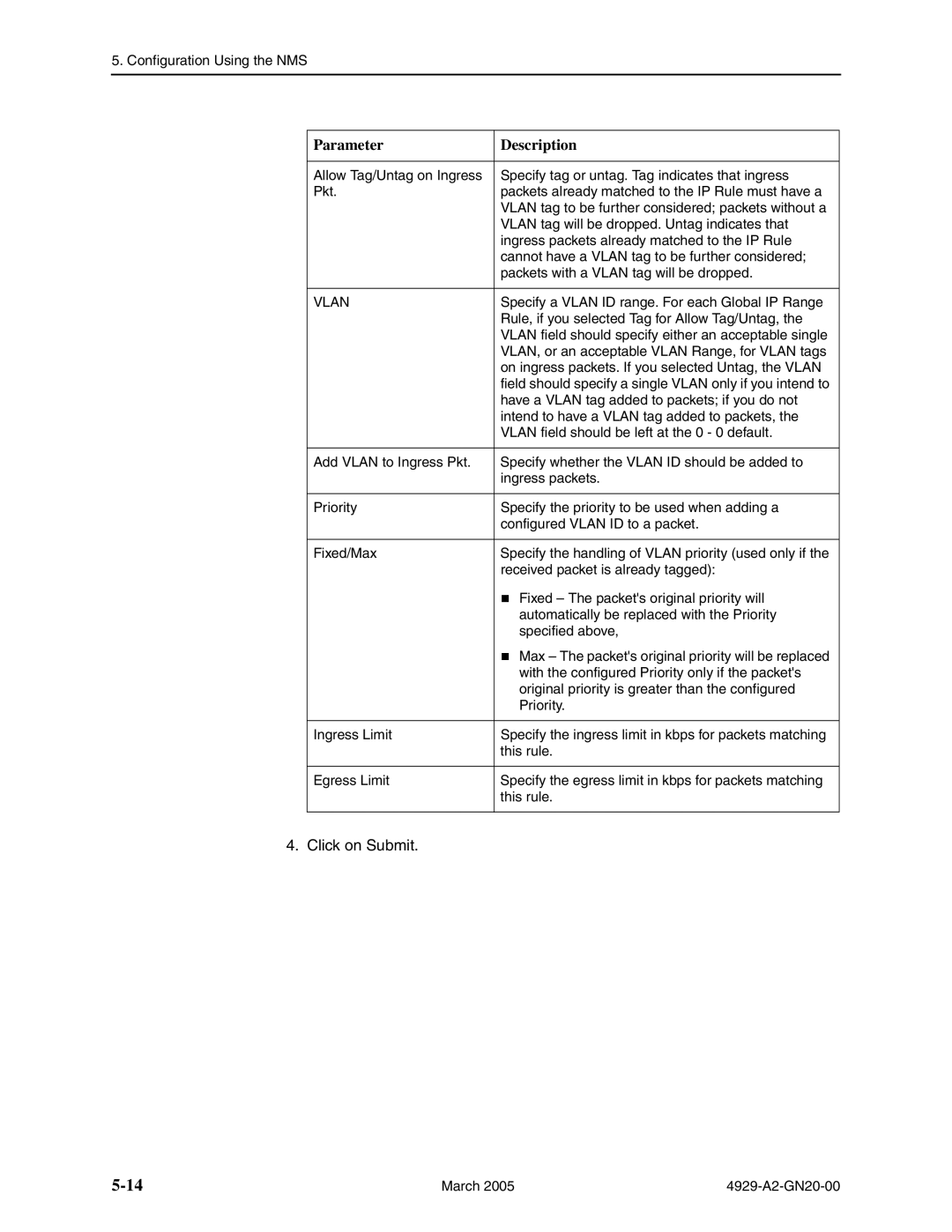 Paradyne 4929 DSLAM manual Specify a Vlan ID range. For each Global IP Range 