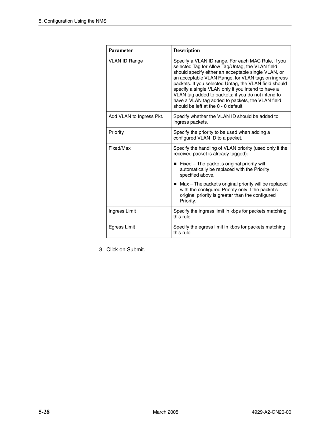 Paradyne 4929 DSLAM manual Parameter Description 