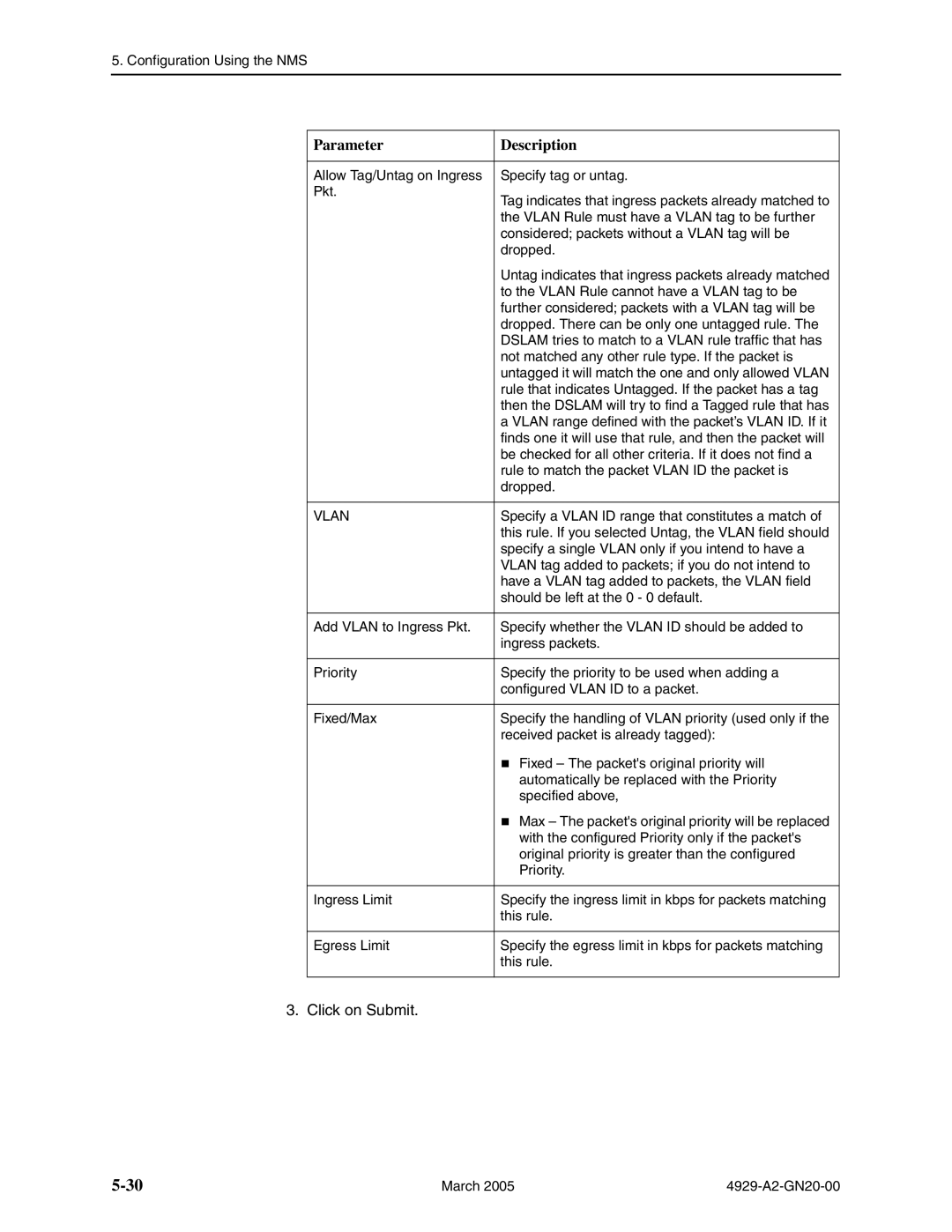 Paradyne 4929 DSLAM manual Allow Tag/Untag on Ingress Specify tag or untag Pkt 