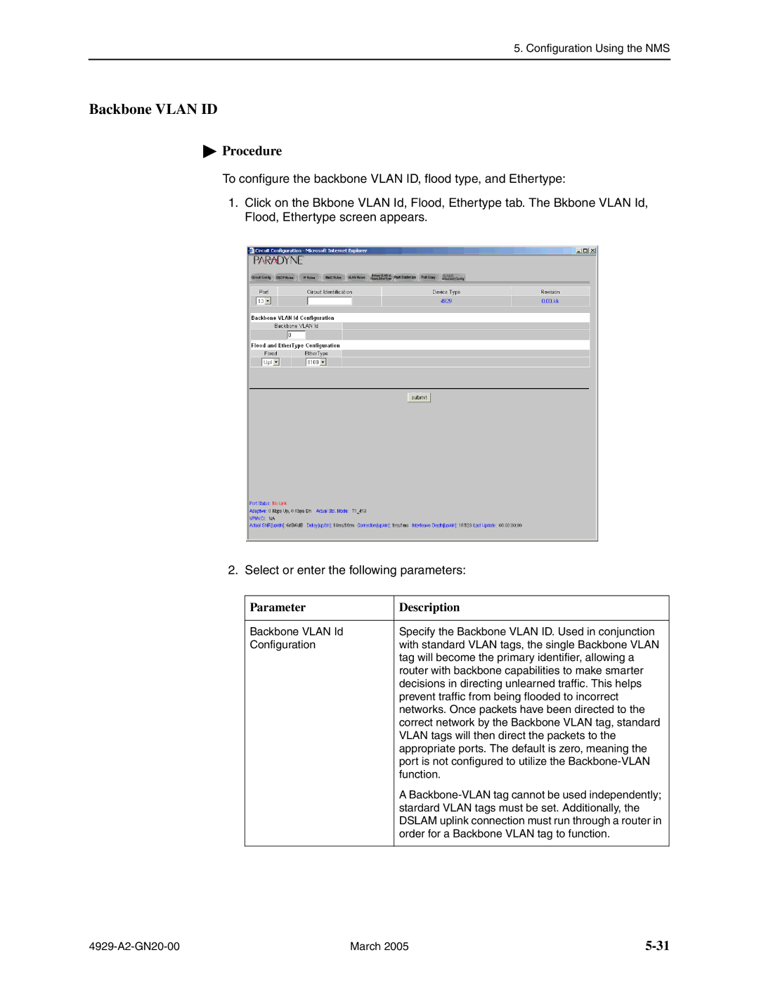 Paradyne 4929 DSLAM manual Backbone Vlan ID 