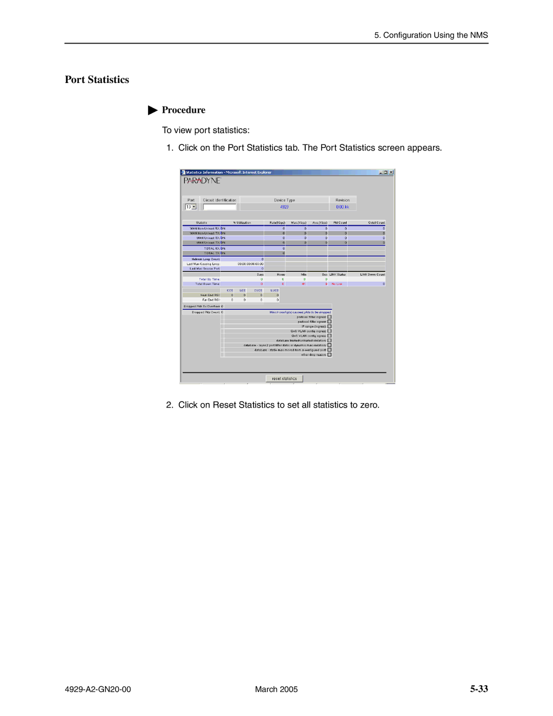 Paradyne 4929 DSLAM manual Port Statistics 