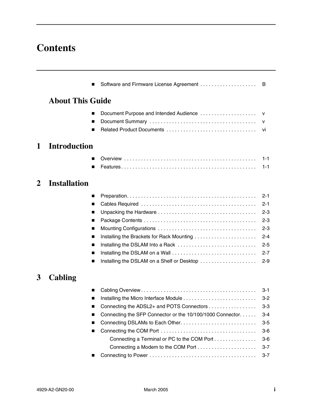 Paradyne 4929 DSLAM manual Contents 