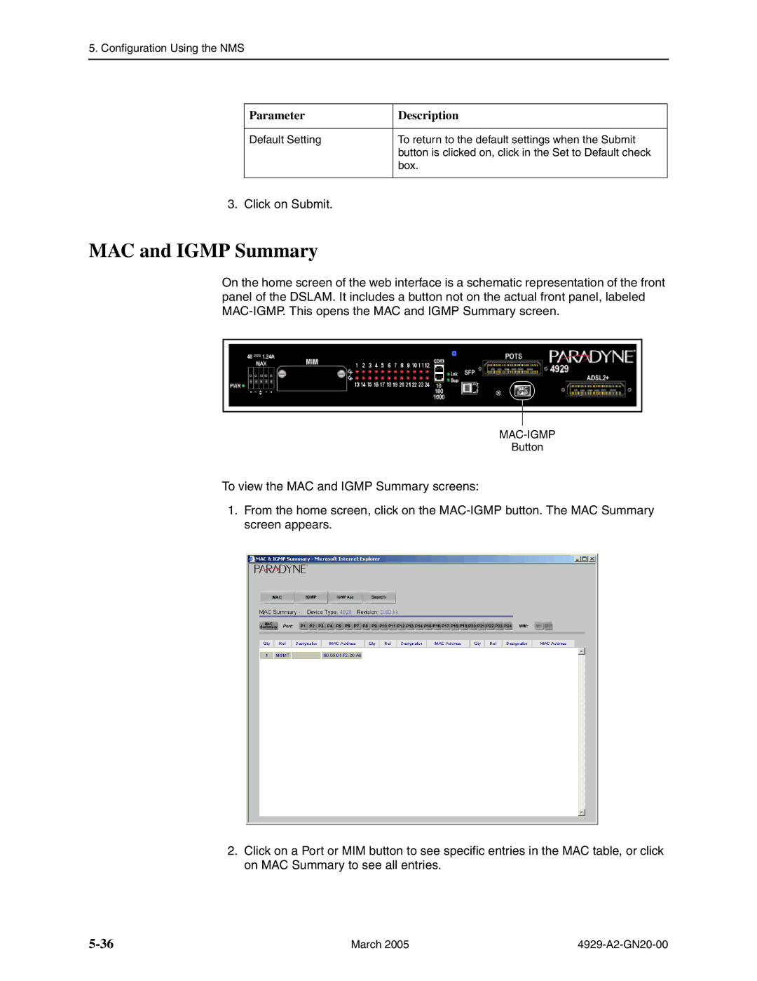 Paradyne 4929 DSLAM manual MAC and Igmp Summary, Mac-Igmp 