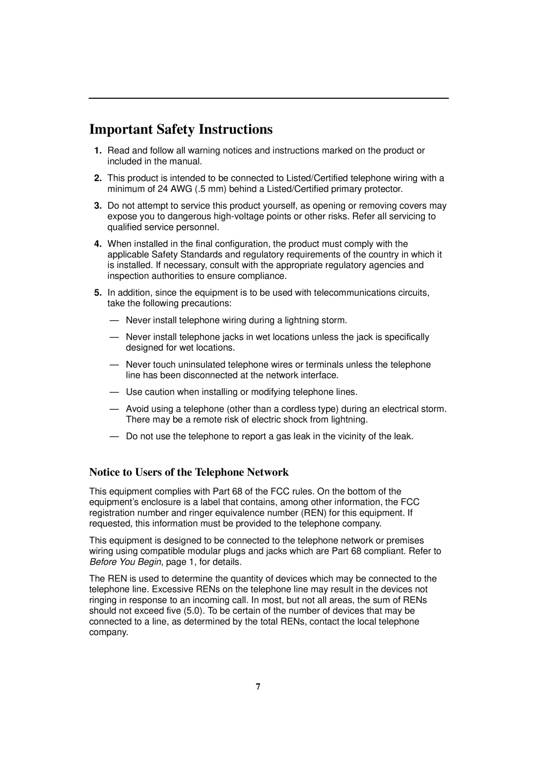 Paradyne 5038-A1-00 installation instructions Important Safety Instructions 