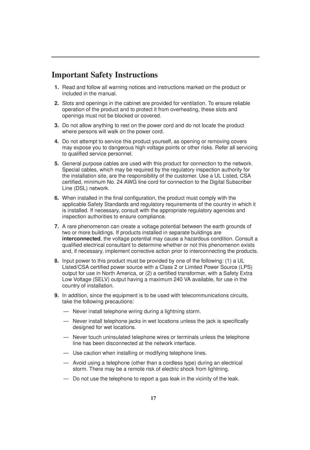 Paradyne 5620 RTU installation instructions Important Safety Instructions 