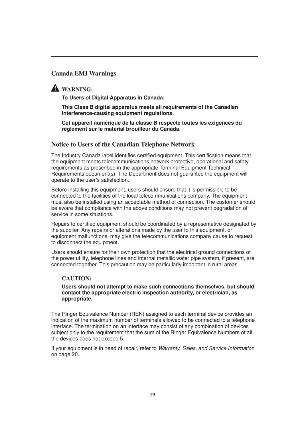 Paradyne 5620 RTU installation instructions Canada EMI Warnings 