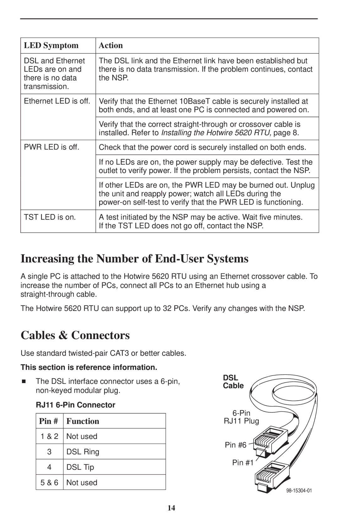 Paradyne 5620 installation instructions Increasing the Number of End-User Systems, Cables & Connectors, Pin # Function 