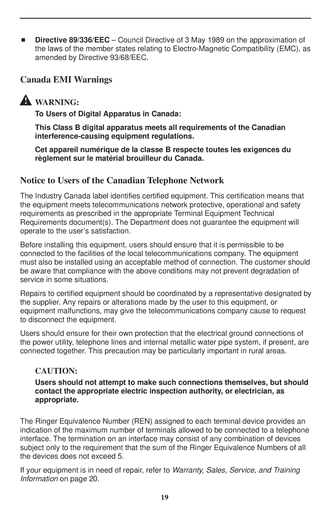 Paradyne 5620 installation instructions Canada EMI Warnings 