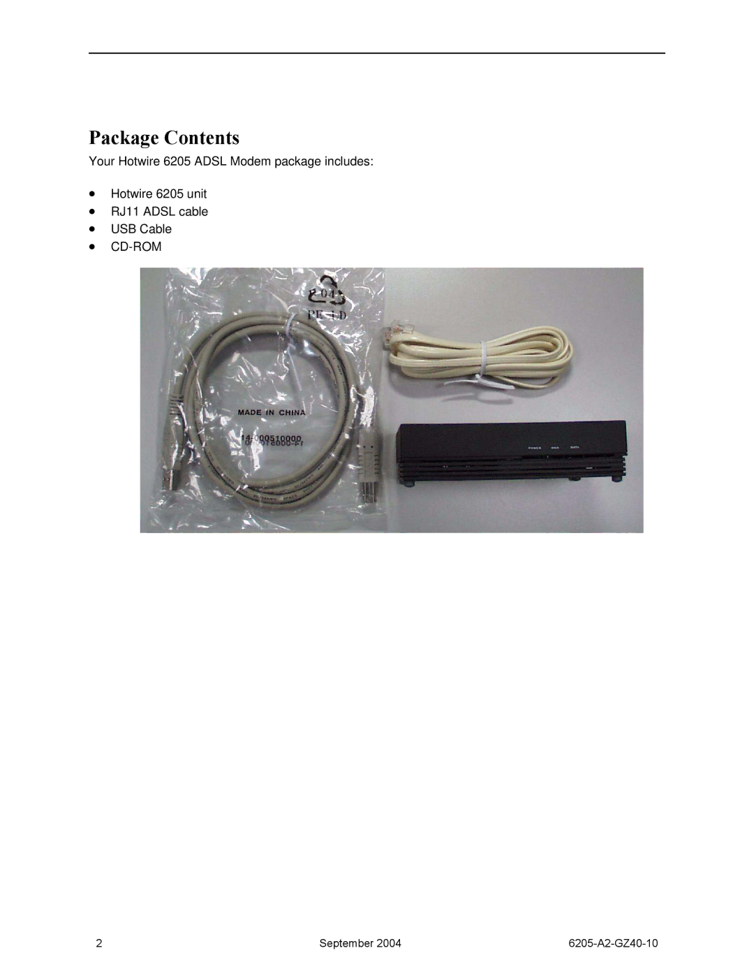 Paradyne 6205 installation instructions Package Contents 