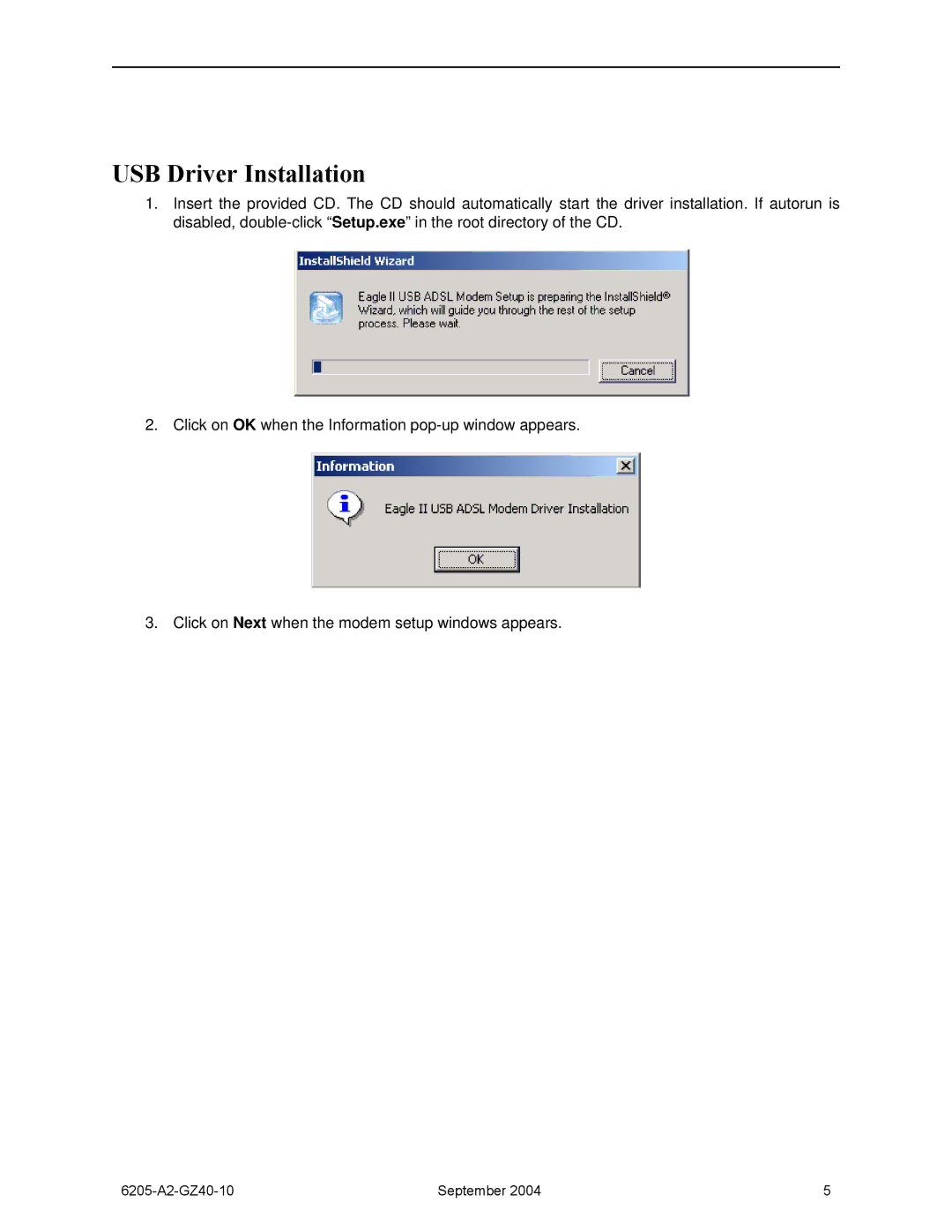 Paradyne 6205 installation instructions USB Driver Installation 