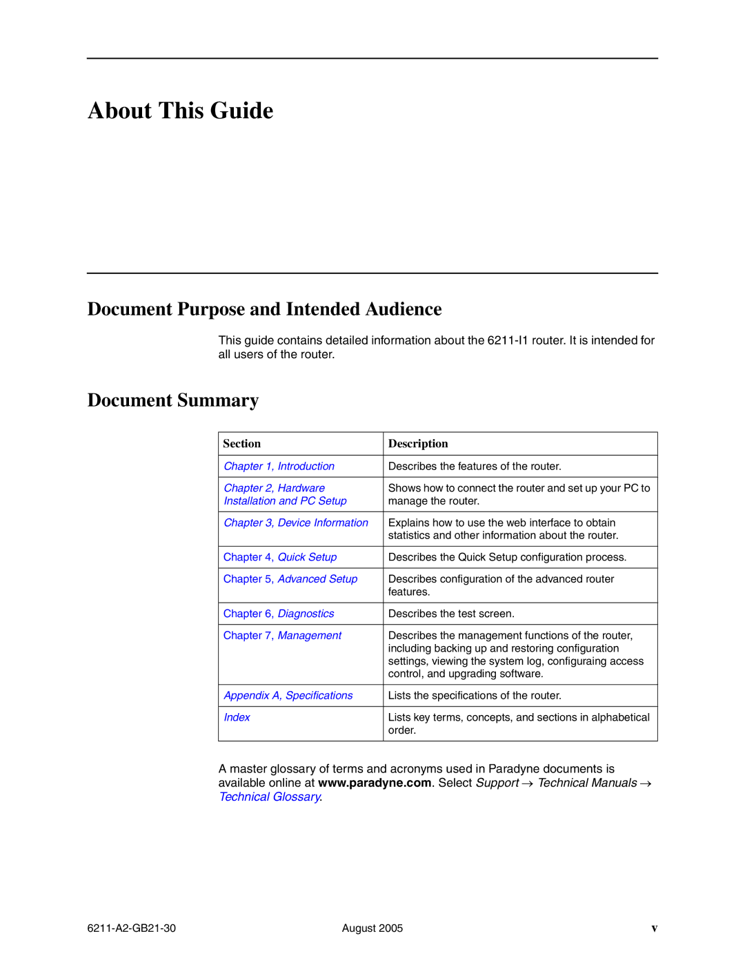 Paradyne 6211-I1 manual About This Guide, Document Purpose and Intended Audience, Document Summary 