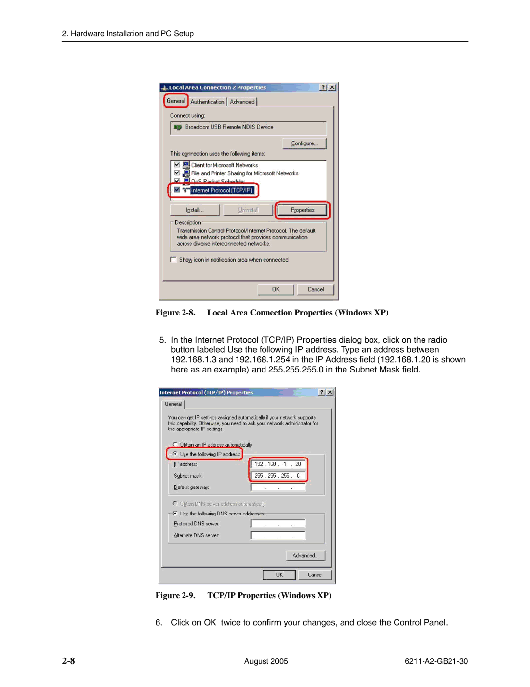 Paradyne 6211-I1 manual Local Area Connection Properties Windows XP 