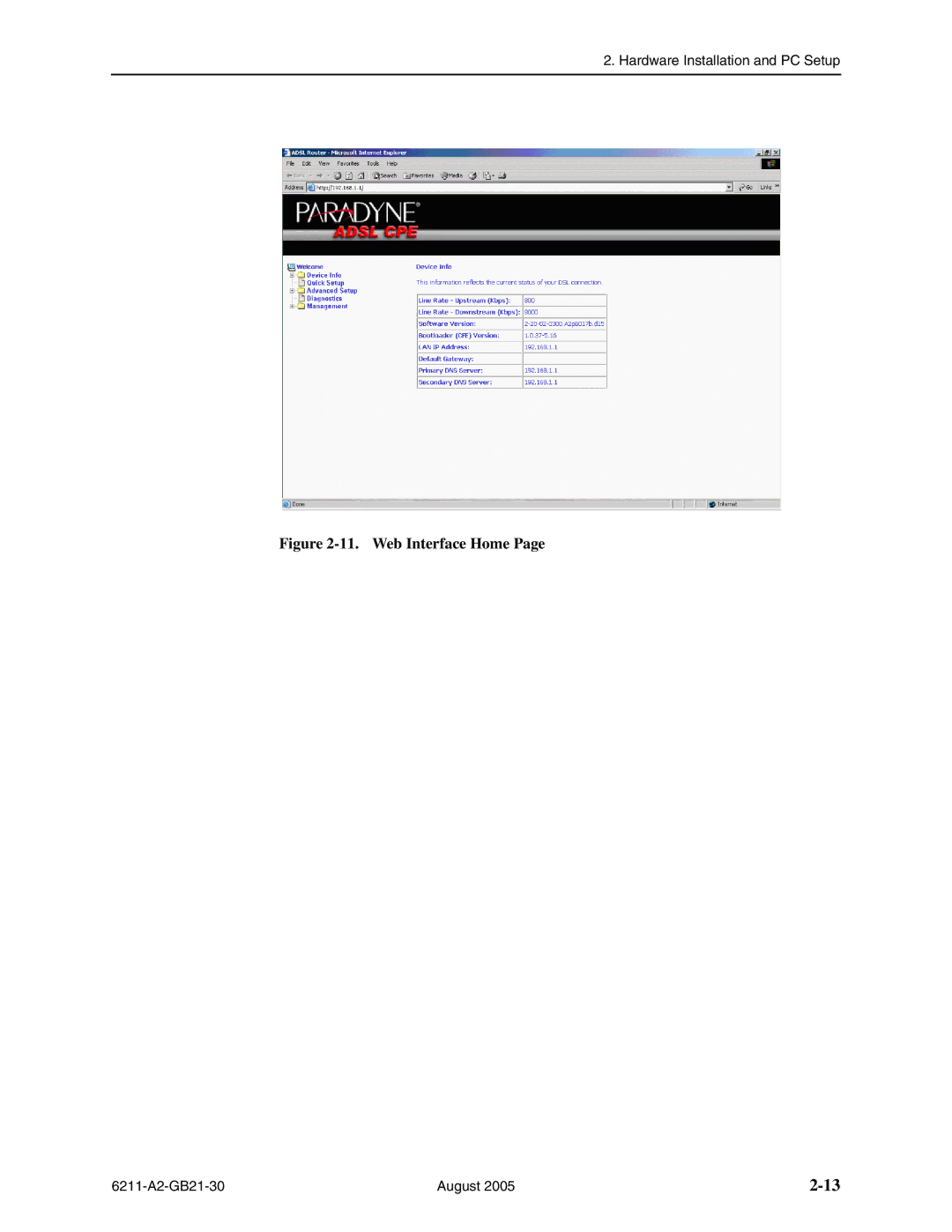 Paradyne 6211-I1 manual Web Interface Home 