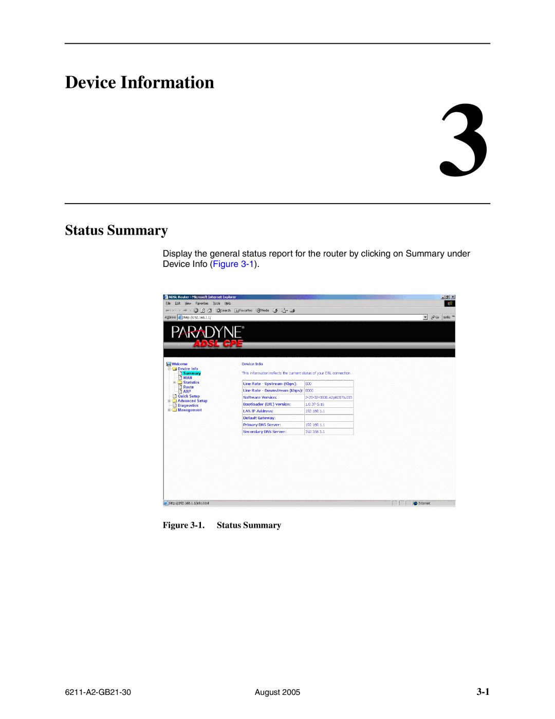 Paradyne 6211-I1 manual Device Information, Status Summary 