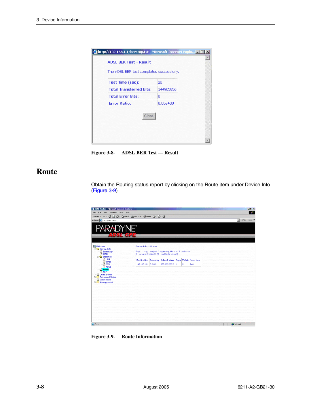 Paradyne 6211-I1 manual Route, Adsl BER Test Result 