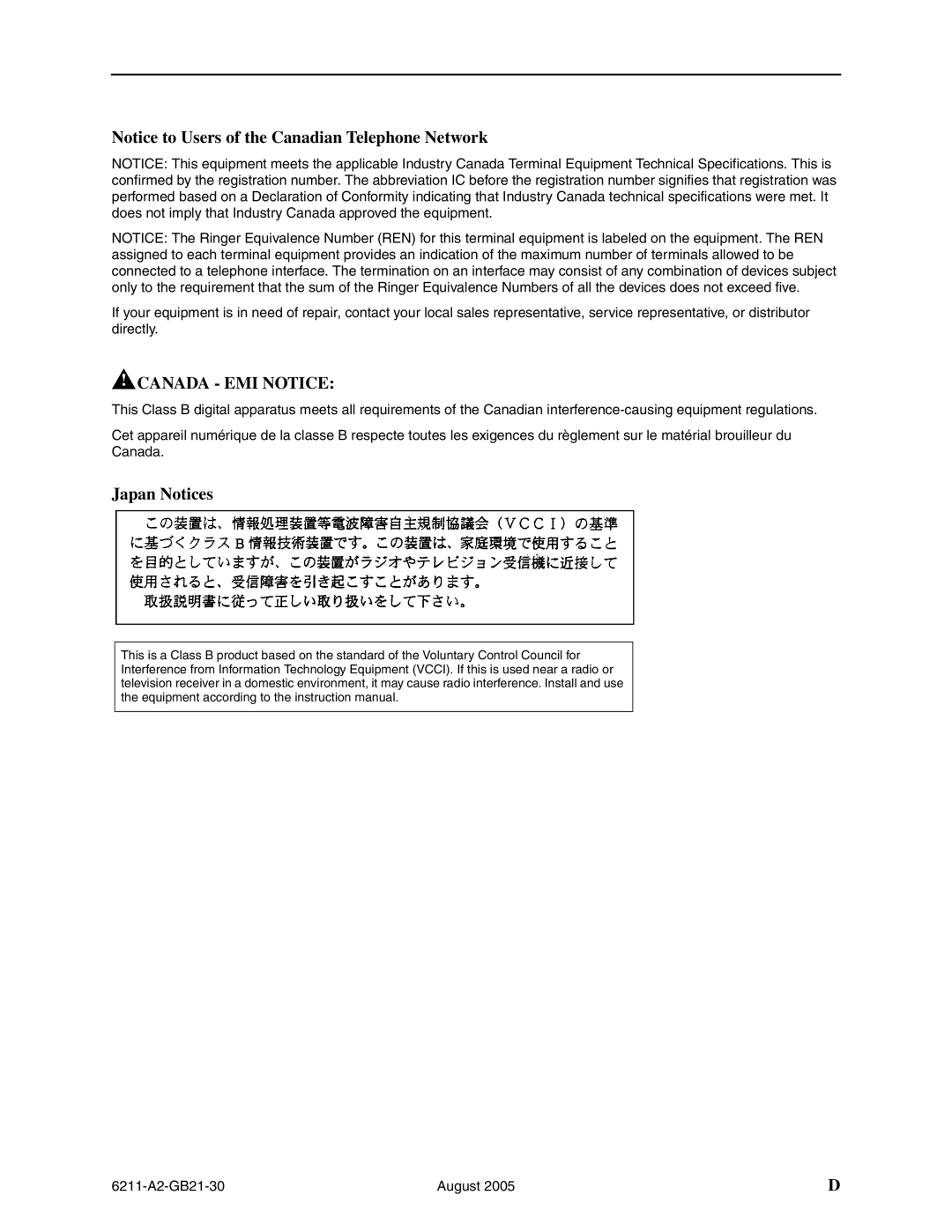 Paradyne 6211-I1 manual Canada EMI Notice 