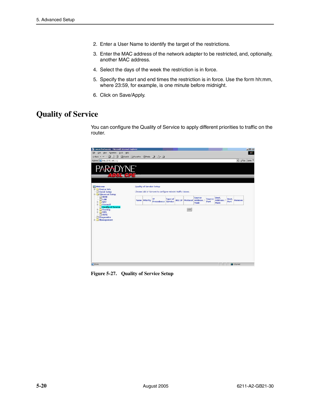 Paradyne 6211-I1 manual Quality of Service Setup 