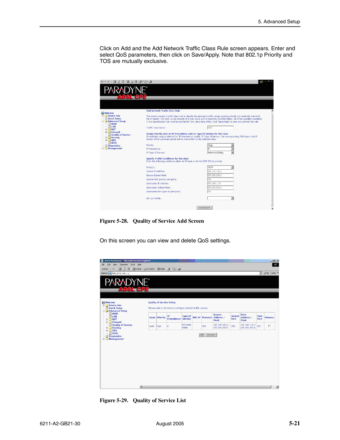 Paradyne 6211-I1 manual Quality of Service Add Screen 