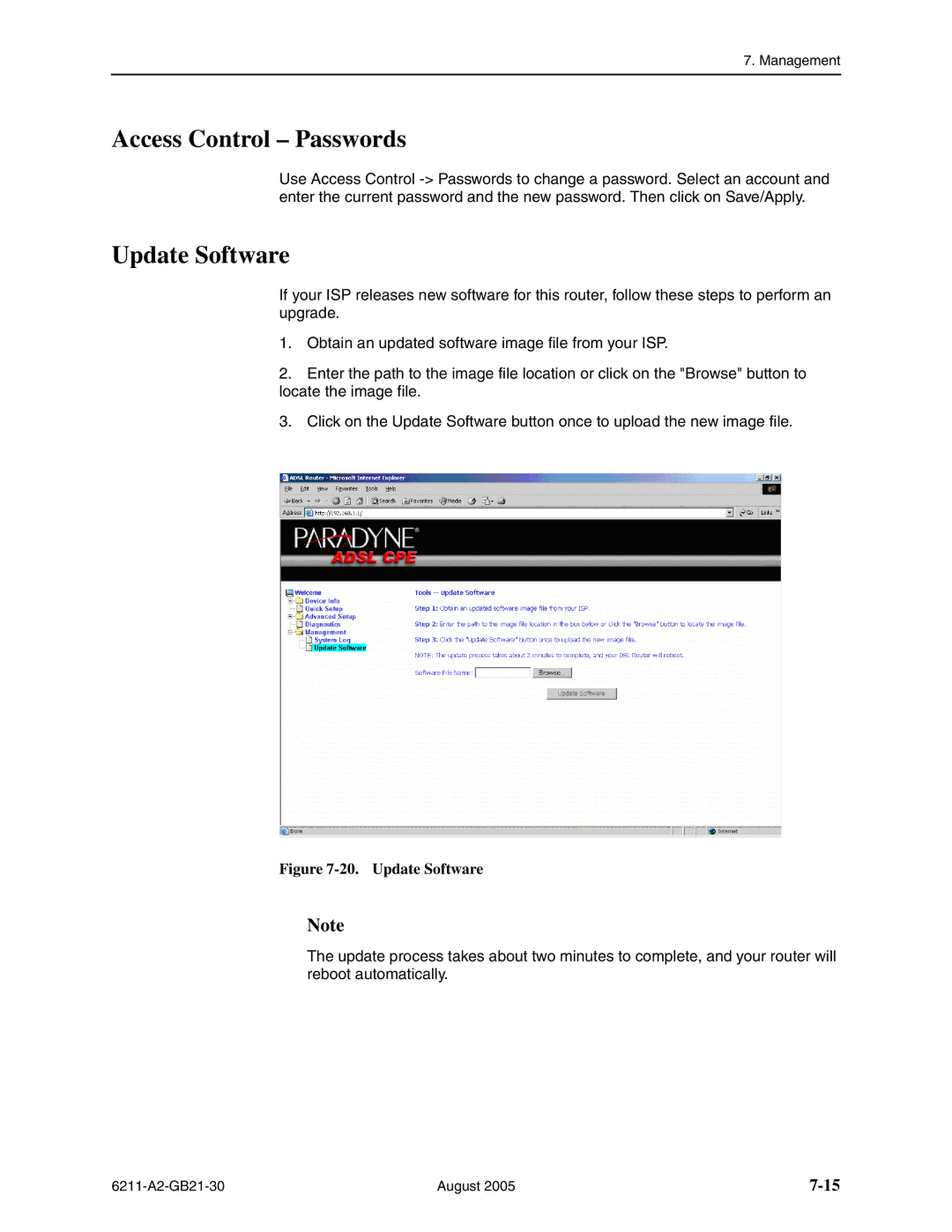 Paradyne 6211-I1 manual Access Control Passwords, Update Software 