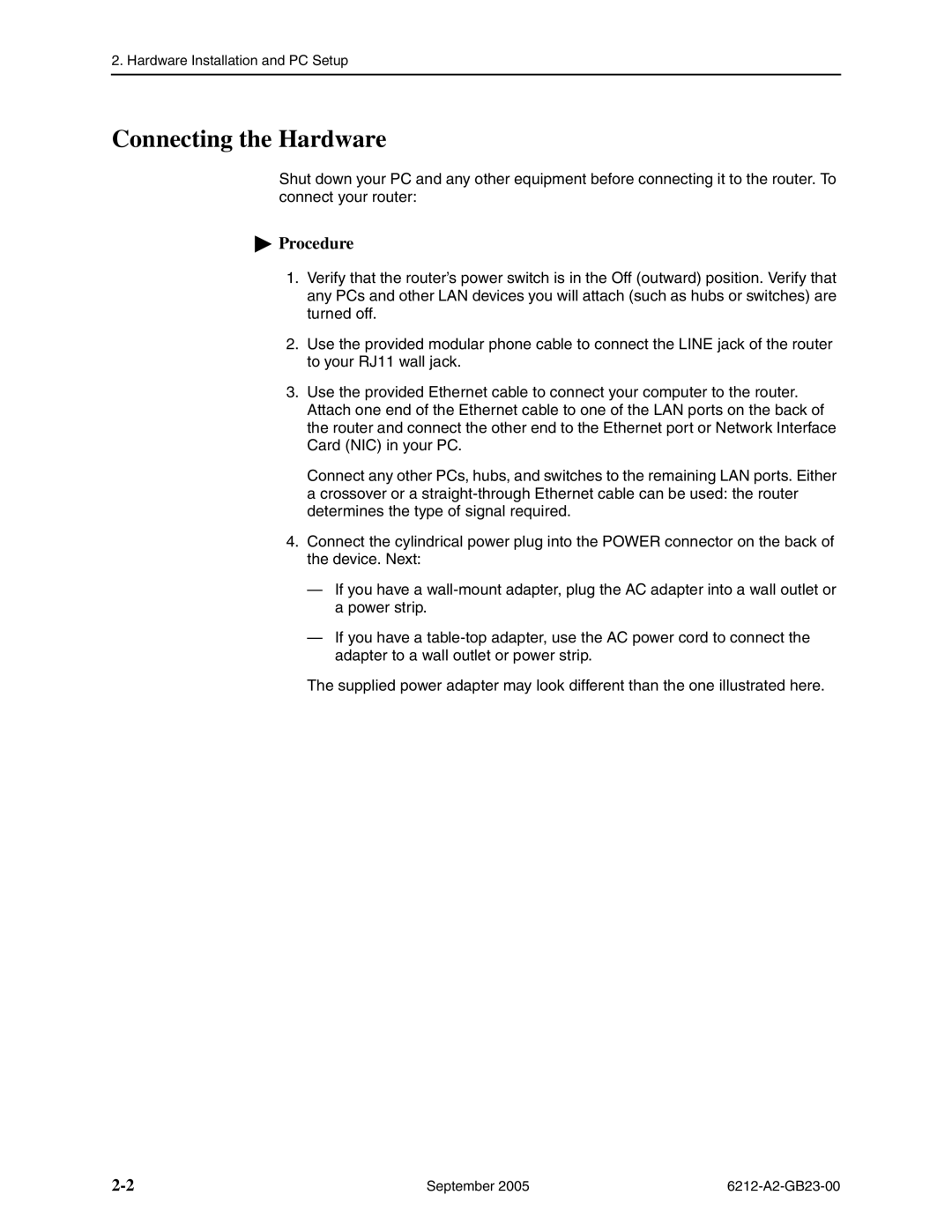 Paradyne 6212-I1 manual Connecting the Hardware, Procedure 