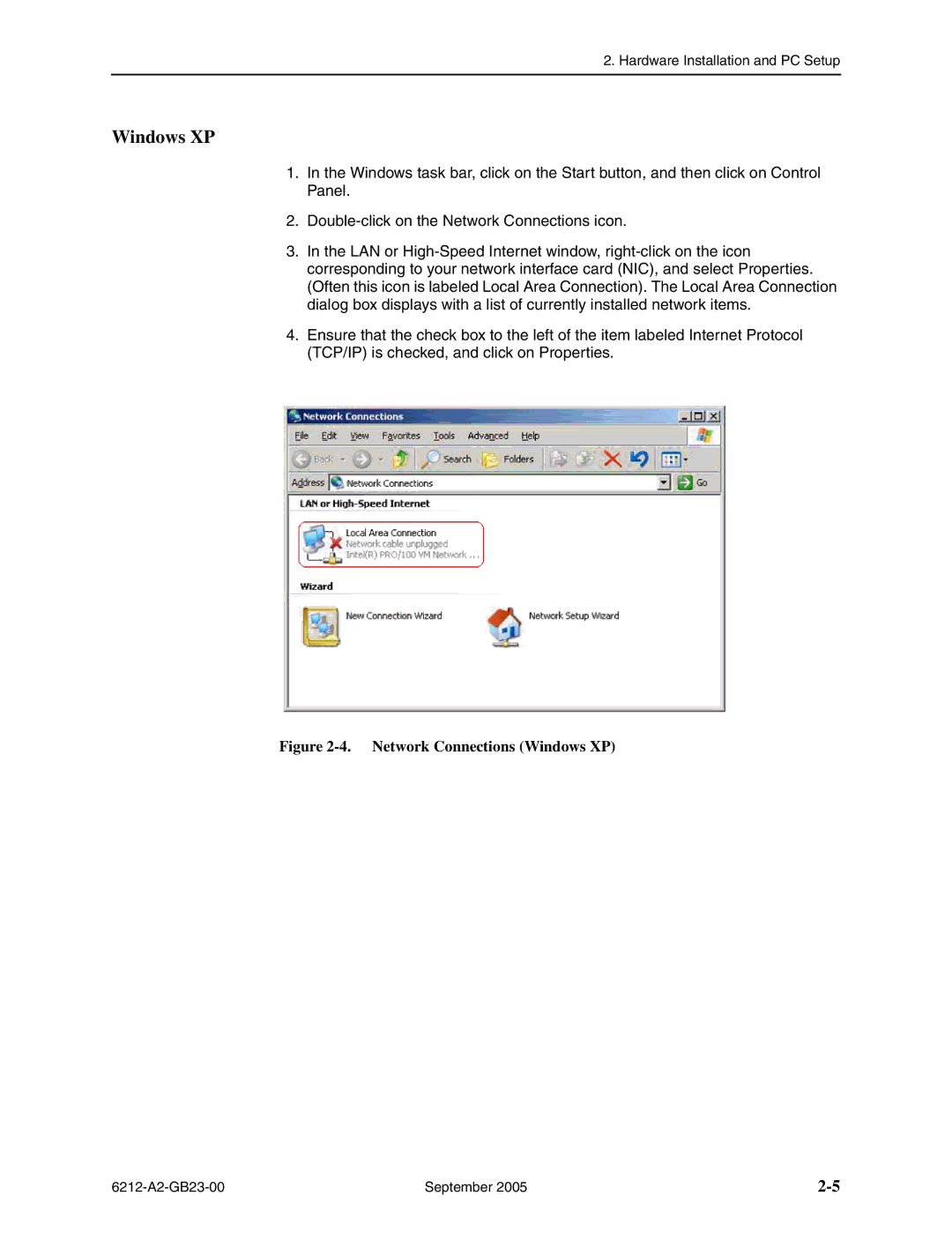 Paradyne 6212-I1 manual Network Connections Windows XP 